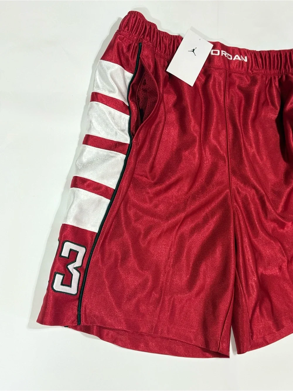 Jordan Brooklyn cat scratch Men's Basketball Shorts Red with White Side Stripes